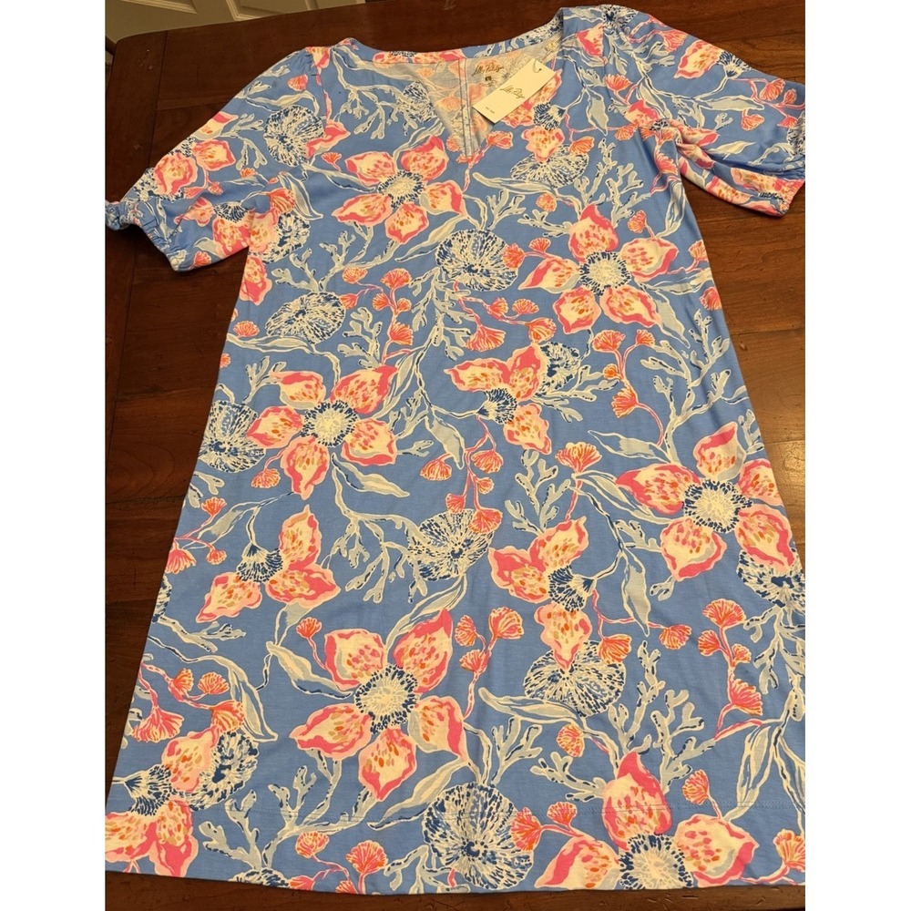 NWT Lilly Pulitzer Women's Large Easley Blue T-shirt Dress Bahamian Rhapsody